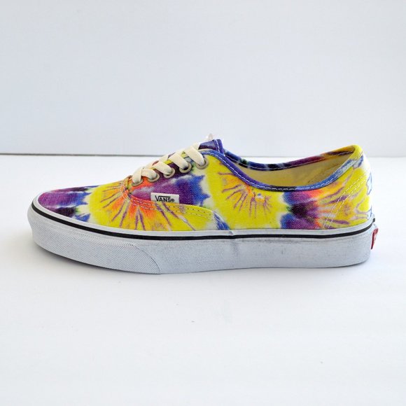VANS AUTHENTIC WASHED YELLOW PURPLE , TIE DYE TRUE WHITE SNEAKER SHOES NEW - Picture 8 of 9